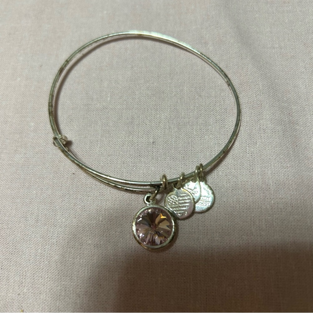 Alex and Ani June Swarovski Crystal Birthstone Silver Charm Bangle